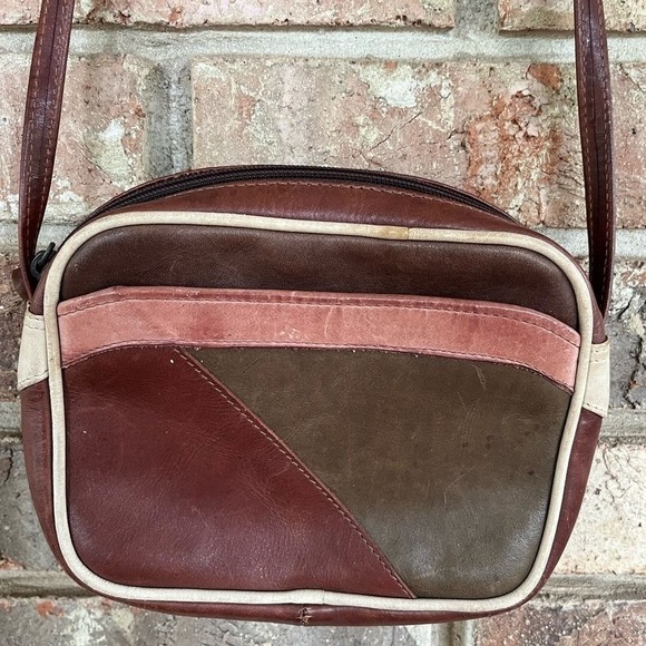 Vintage Handbags - Vintage Antique Rosenbergs Leather Cross Body Tricolor Purse Handbag